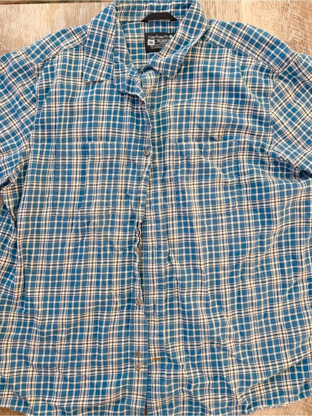 Carhartt Teal and White Plaid Casual Button-Down Shirt